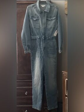 Good American Washed Blue Denim Jumpsuit Jeans